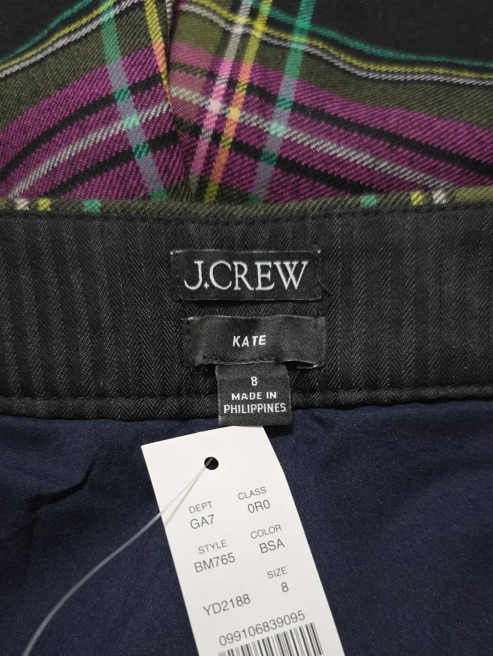 J. Crew Kate Straight Leg Wool Blend Pant in Pink Stewart Tartan Size 8 NWT